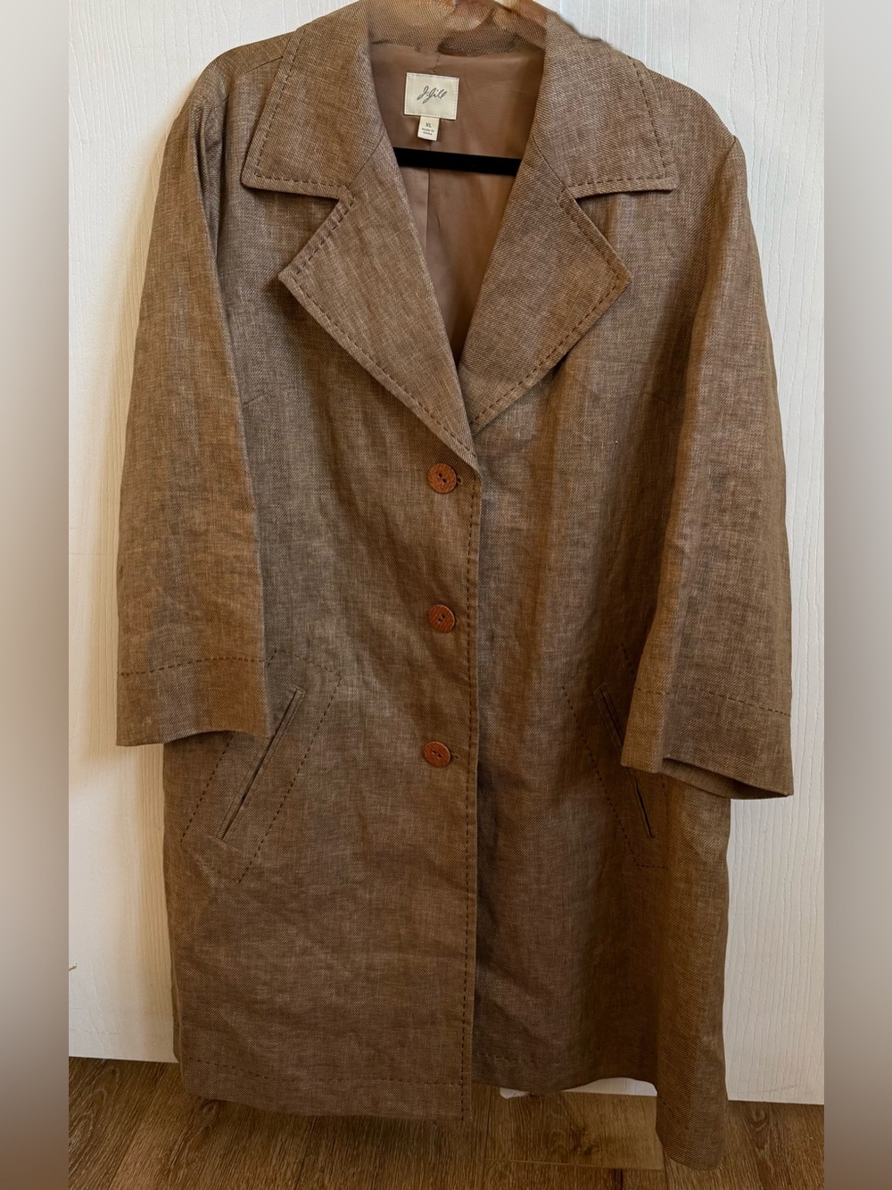 J.Jill Womens 100% Linen Brown Overcoat Size XL EUC